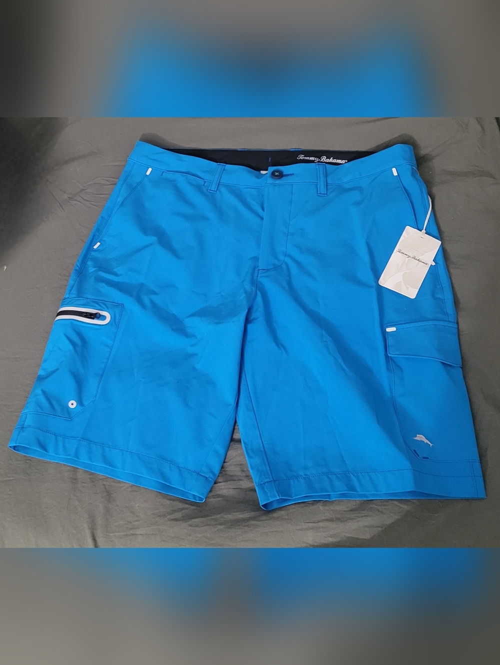 Tommy Bahama Caiman Isle Bright Blue Stretch Cargo Shorts Size 34